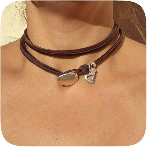 Boho Choker Necklace for Women Western Leather Shell Cord Trendy Layered Western Turquoise Accessories Necklaces Jewelry for Women in Saudi Arabia