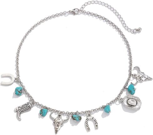 Boho Choker Necklace for Women Western Leather Shell Cord Trendy Layered Western Turquoise Accessories Necklaces Jewelry for Women in Saudi Arabia