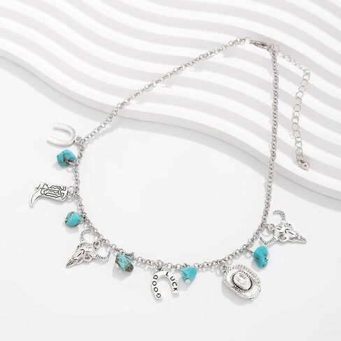 Boho Choker Necklace for Women Western Leather Shell Cord Trendy Layered Western Turquoise Accessories Necklaces Jewelry for Women in Saudi Arabia
