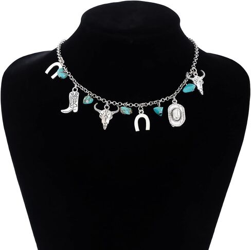 Boho Choker Necklace for Women Western Leather Shell Cord Trendy Layered Western Turquoise Accessories Necklaces Jewelry for Women in Saudi Arabia