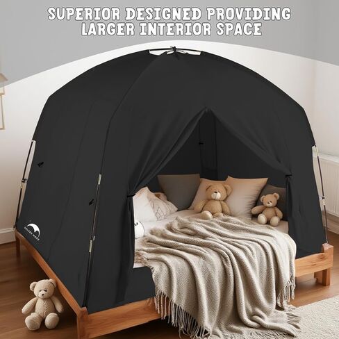 Bed Tents for Kids and Adult, Portable 100% Breathable and 93% Blackout Dream Play Tent, 3 Doors Big Privacy Space Sleeping Canopy for Indoor Floor or Twin Full Queen Sizes Bed (Khaki, Queen- Size) in Saudi Arabia