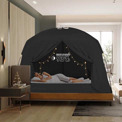 Bed Tents for Kids and Adult, Portable 100% Breathable and 93% Blackout Dream Play Tent, 3 Doors Big Privacy Space Sleeping Canopy for Indoor Floor or Twin Full Queen Sizes Bed (Khaki, Queen- Size) in Saudi Arabia