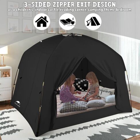 Bed Tents for Kids and Adult, Portable 100% Breathable and 93% Blackout Dream Play Tent, 3 Doors Big Privacy Space Sleeping Canopy for Indoor Floor or Twin Full Queen Sizes Bed (Khaki, Queen- Size) in Saudi Arabia