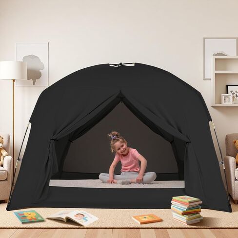 Bed Tents for Kids and Adult, Portable 100% Breathable and 93% Blackout Dream Play Tent, 3 Doors Big Privacy Space Sleeping Canopy for Indoor Floor or Twin Full Queen Sizes Bed (Khaki, Queen- Size) in Saudi Arabia