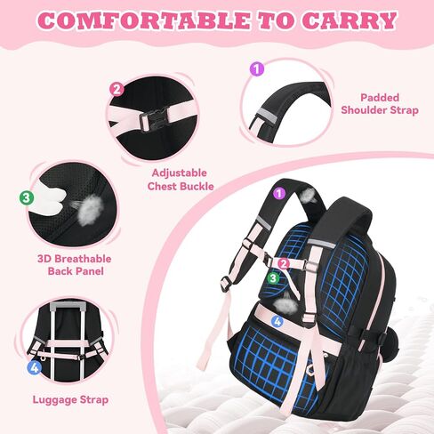 Backpack for School, Kids Backpacks for Girls, Girls Cute Bookbag for Teens, Schoolbag for Elementary Middle School Students, Girl Backpacks Ages 6-8, With Coin Purse, Travel, Camp, Black Pink in Kuwait