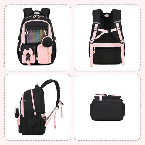 Backpack for School, Kids Backpacks for Girls, Girls Cute Bookbag for Teens, Schoolbag for Elementary Middle School Students, Girl Backpacks Ages 6-8, With Coin Purse, Travel, Camp, Black Pink in Kuwait