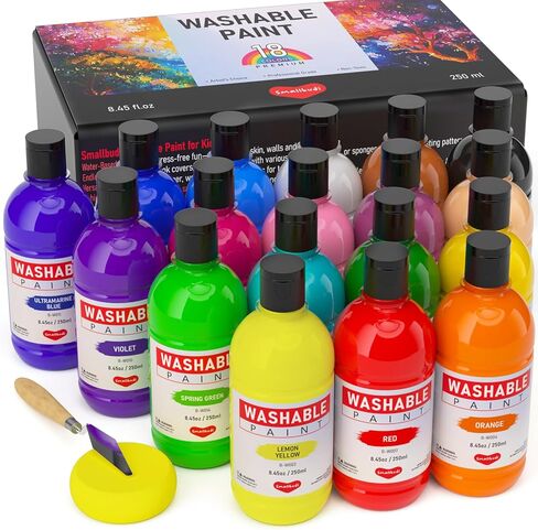 15 Colors Large Washable Paint Set(33.8 oz, 1000ml),Bulk Paint Supplies Non Toxic Tempera Paint for Kids Toddlers, Poster & Finger Paint for Art DIY Craft Classroom School Home - with Pump in Kuwait