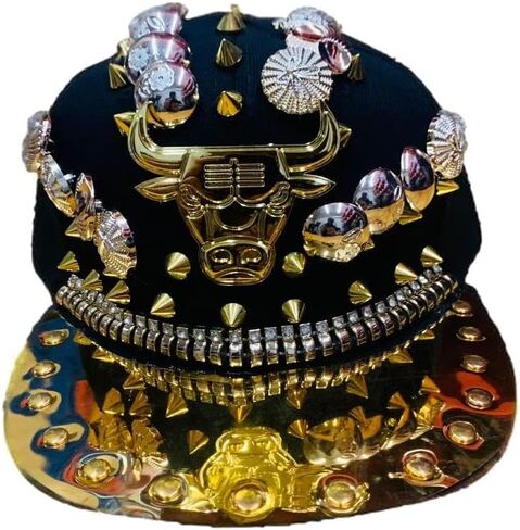 Hip Hop Hat, Flat-Brimmed Hat, Rock Cap Skull Cap with Rivets, Adjustable Hat for Men and Women in Saudi Arabia