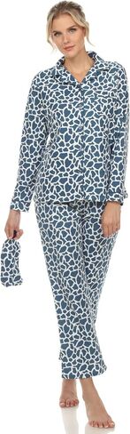 white mark Women's Printed Flannel Pajama Set with Eye Mask in Saudi Arabia