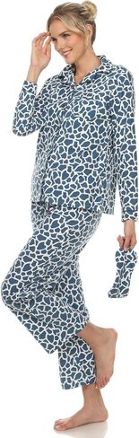 white mark Women's Printed Flannel Pajama Set with Eye Mask in Saudi Arabia