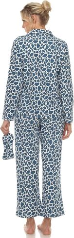 white mark Women's Printed Flannel Pajama Set with Eye Mask in Saudi Arabia