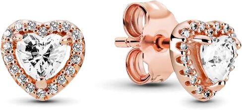 PANDORA Sparkling Elevated Heart Stud Earrings - Stackable Earrings for Women - Great Gift for Her - 14k Rose Gold & Cubic Zirconia in Saudi Arabia