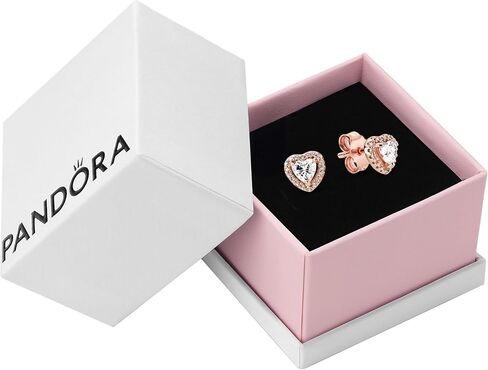 PANDORA Sparkling Elevated Heart Stud Earrings - Stackable Earrings for Women - Great Gift for Her - 14k Rose Gold & Cubic Zirconia in Saudi Arabia
