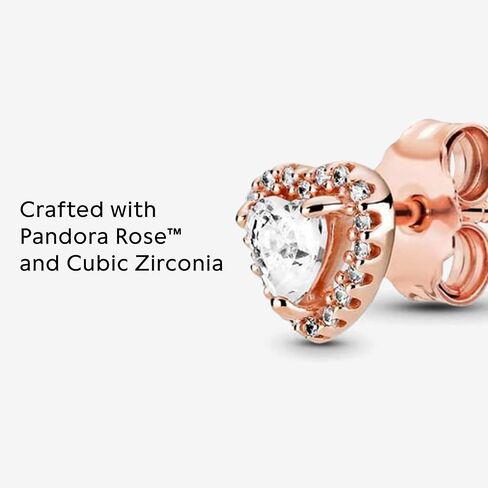 PANDORA Sparkling Elevated Heart Stud Earrings - Stackable Earrings for Women - Great Gift for Her - 14k Rose Gold & Cubic Zirconia in Saudi Arabia