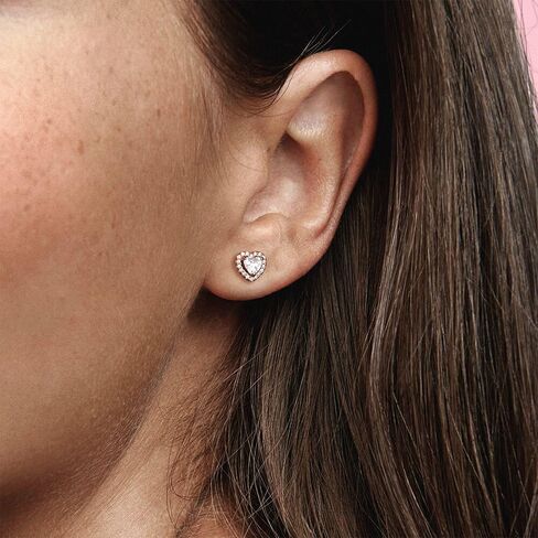 PANDORA Sparkling Elevated Heart Stud Earrings - Stackable Earrings for Women - Great Gift for Her - 14k Rose Gold & Cubic Zirconia in Saudi Arabia