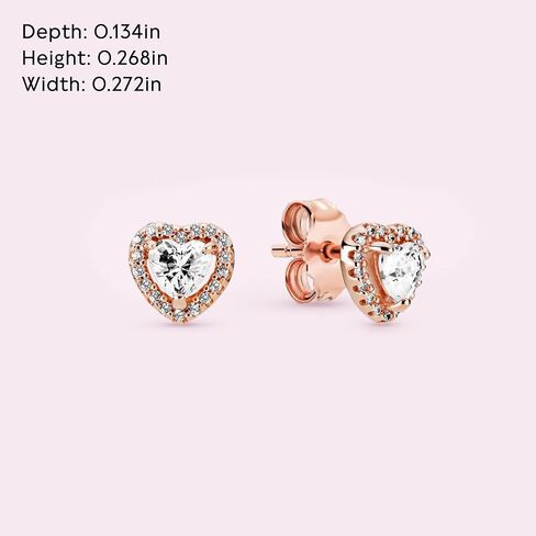 PANDORA Sparkling Elevated Heart Stud Earrings - Stackable Earrings for Women - Great Gift for Her - 14k Rose Gold & Cubic Zirconia in Saudi Arabia