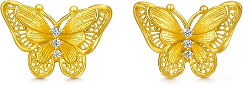 CHOW SANG SANG 999.9 24K Solid Gold Cultural Blessings Butterfly Stud Earrings for Women 95851E in Saudi Arabia