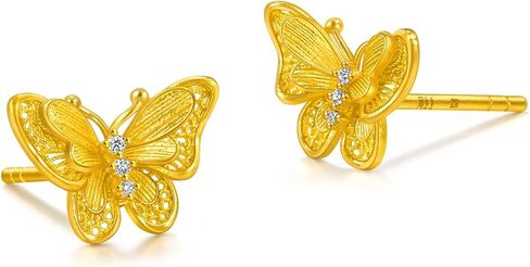 CHOW SANG SANG 999.9 24K Solid Gold Cultural Blessings Butterfly Stud Earrings for Women 95851E in Saudi Arabia