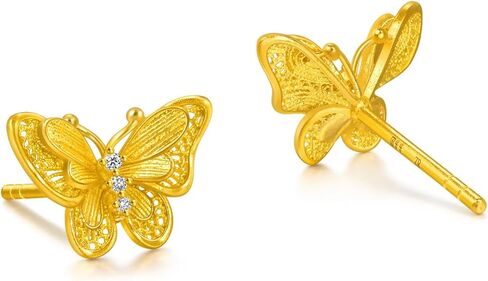 CHOW SANG SANG 999.9 24K Solid Gold Cultural Blessings Butterfly Stud Earrings for Women 95851E in Saudi Arabia