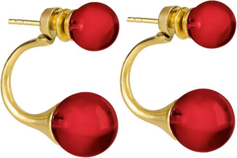Real Amber Stud Earrings for Women – Double Ball Design, 24k Real Gold Plated Silver, 100% Natural Baltic Amber Jewelry, Sophisticated and Solid Gift for Ladies - Hypoallergenic Earrings for women in Kuwait