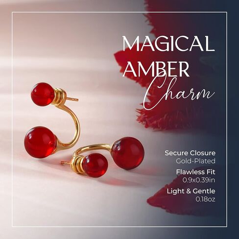 Real Amber Stud Earrings for Women – Double Ball Design, 24k Real Gold Plated Silver, 100% Natural Baltic Amber Jewelry, Sophisticated and Solid Gift for Ladies - Hypoallergenic Earrings for women in Kuwait