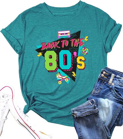 PECHAR I Love The 80's Shirt for Women Vintage 80s Music Graphic Tshirt 80's Party Short Sleeve Blouse Tops in Saudi Arabia
