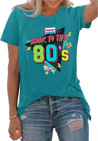 PECHAR I Love The 80's Shirt for Women Vintage 80s Music Graphic Tshirt 80's Party Short Sleeve Blouse Tops in Saudi Arabia