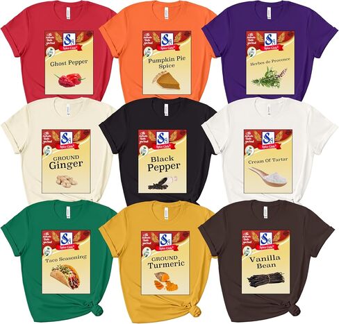 Spice Girl Halloween Costume Shirt, Spices Stickers Shirt Graphic Shirts, Group Spicy Girl Tshirts, MulticolorCondiment Group Costume in Saudi Arabia