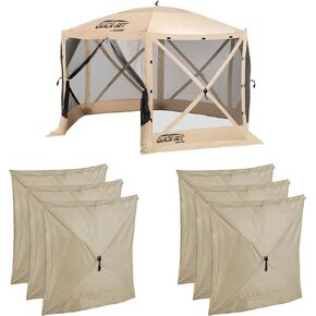 CLAM Quick Set Venture 9 x 9 Ft Portable Outdoor Camping Canopy Shelter, Tan + Clam Quick-Set Screen Hub Tent, Accessory Only, Tan (2 Pack)