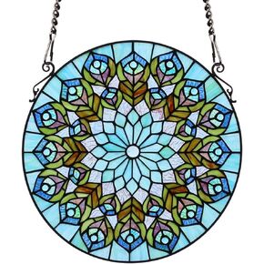 Stained Glass Window Hangings, Handmade Suncatcher Stained Glass Window Panels for Window Decor(Feathers)