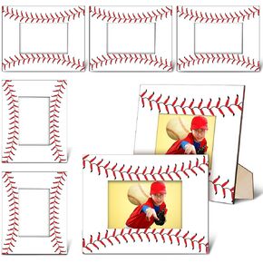 6 Pcs 8'' x 10'' Picture Frame Sport Pattern Photo Frames Wooden Picture Frame Gifts for Tabletop Display Home Hotel Office Decoration, Fits Display 4'' x 6'' Photos(Baseball)