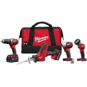 Milwaukee 2695-24 M18 18V Cordless Combo Kit - Drill / Hackzall/ Hex Impact Driver/ M18 Led Work Light