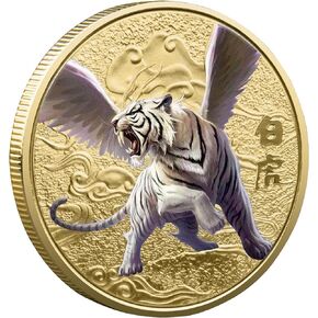 المخلوقات الأسطورية الصينية القديمة محظوظ عملة الأبيض النمر اليانصيب تذكرة خدش أداة محظوظ السحر التحدي عملة in Kuwait