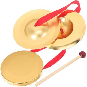 ibasenice 1 Set Lion Dance Gong Cymbals Buddhist Chimes Meditation Chime Bells Chao Gong with Hammer Feng Shui Chinese New Year Party Favors Opera Gong Child Gift Music Alloy