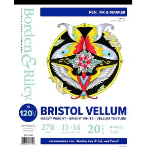 Borden & Riley 11" x 14" #120V Bristol Heavyweight Vellum Pad, 270 GSM, 20 White Sheets, 1 Pad Each (12VP111420)