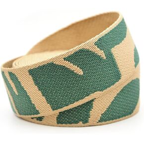 CRAFTMEMORE 1.5 Inches Cotton Poly Webbing Strap, Nature Leaf Pattern Heavy Webbing for Arts and Crafts, Bag Strap (Olive Green Ivory x 5 Yards)