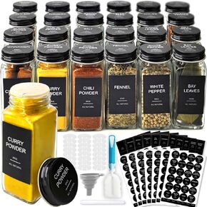 191 Spice Jar Labels Preprinted Minimalist Stickers - Matte Black Waterproof Label - Fit Round or Rectangle Spice Jars - Herb Seasoning Kitchen Pantry Labels