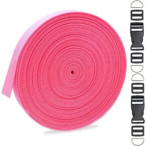 ZHFMILY 5/8 inch Neon Pink Nylon Webbing Strap-15mm 50 Yards-Flat Heavyweight Webbing Cloth Fabric Strapping for Handbag, Indoor&Outdoor Gear, Pet Collars, DIY Projects, Crafts, Sewing (#261)