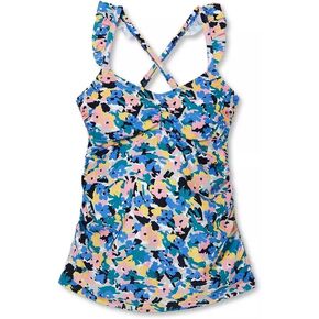 Isabel Maternity by Ingrid & Isabel Scoop Neck Ruffle Strap Maternity Tankini Top - (Floral, D/DD-M)