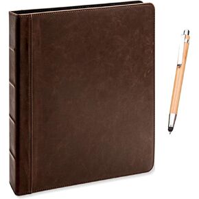 Lee Vintage Professional 3 Ring Binder Organizer, 1.5-inch Round Rings, 8.5" x 11" Sheet Size, 2 Inner Pockets, Appearance of Antique Brown Leather, Pen Included