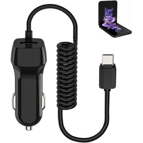 Car Phone Charger for Samsung Galaxy Z Flip 5 5G, Flip 4, Flip 3, Z Fold 5, Fold 4, Fold 3, Fold 2 Car Charging Cord Extra USB Port with Integrated Power Cable for Samsung Galaxy, Nokia, Switch(Black)