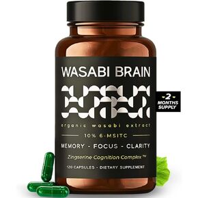 WASABI BRAIN Organic Wasabi Extract + Zingserine Cognition (2 Month Supply) The Most Targeted Memory Supplement - Superior Clinical Evidence to Vinpocetine, Apoaequorin, Nuriva, Prevegen & Ginkgo