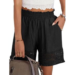 Shorts for Women Casual Elastic Waist Yoga Lounge Shorts Comfy Stretch Lace Trim Summer Beach Linen Ruffle Shorts
