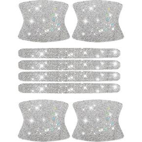 kingsea 8pcs Bling Car Door Handle Protector Stickers,Crystal Rhinestone Glitter Car Door Handles Cup Scratch Protectors Decals Universal (White & Blue)