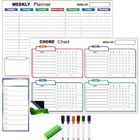 3 Pcs Magnetic Chore Chart for Kids - Multiple Kids Reward Chart for Kids, Chore List, Dry Erase Markers - Responsibility Chore Board for Family, Teen Behavior Chart
