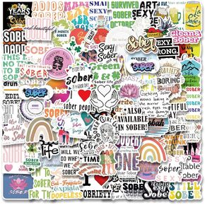 UBOFUGS 100pcs Sober Stickers,Sobriety Vinyl Stickers,Water Bottle Laptop Scrapbooking Stickers Recovery Gifts