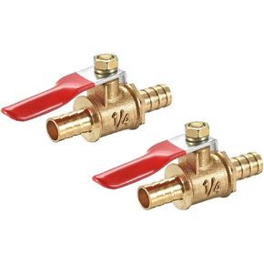 uxcell Ball Valve Shut-off Valve, 8mm Hose Barb to 8mm Hose Barb, Hose Pipe Tube Fittings, 180 Degree Operation Handle, Brass Valve, Pack of 2