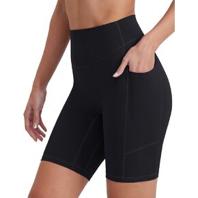 ENERBLOOM Women Workout Yoga Shorts High Waist 8" Biker No Front Seam Cream Feeling Athletic Shorts with Pockets