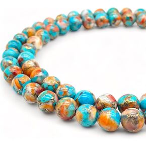 ABCGEMS Mohave Copper Turquoise & Mexican Spiny Oyster Shell Beads (70% 30% Respectively - A Revolutionary Composite Inlay Technique) Native American Style Pow Wow Calibrated Smooth Round 8mm