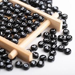 1000pcs Acrylic Number Beads 0-9 Round Number Beads 4x7mm Mixed Number Beads for Jewelry Making and DIY Bracelets, Necklaces, Key Chains (White/Gold)